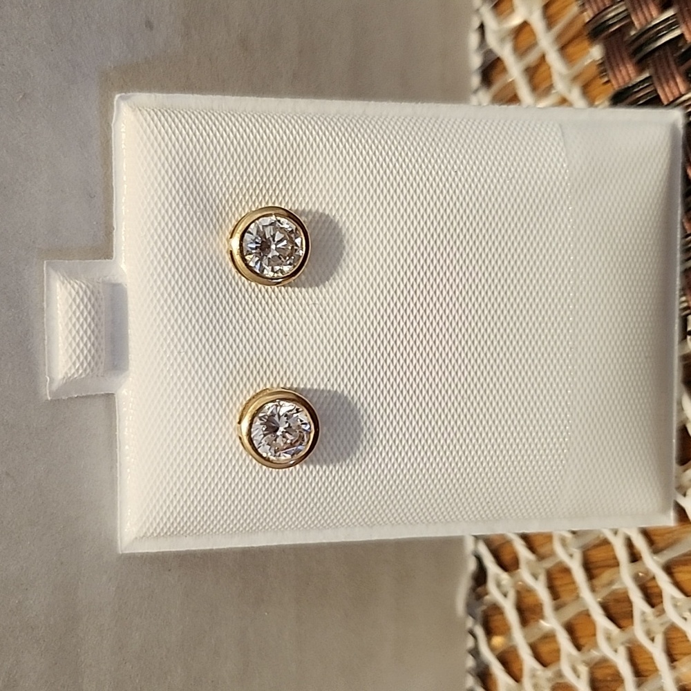 14K Solid Gold CZ Earrings